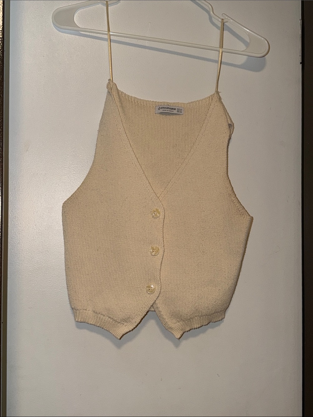 Stradivarius Cream V-Neck Button Knit Vest